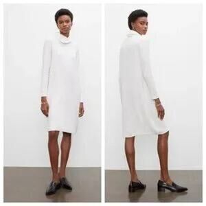 CLUB MONACO Cozy Ottoman Ribbed Turtleneck Sweater Dress Cream Women’s S